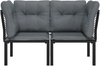 Corner Chair Black Dark Grey Modular Design Durable Construction Outdoor Seating with Soft Cushions for Garden Balcony Patio