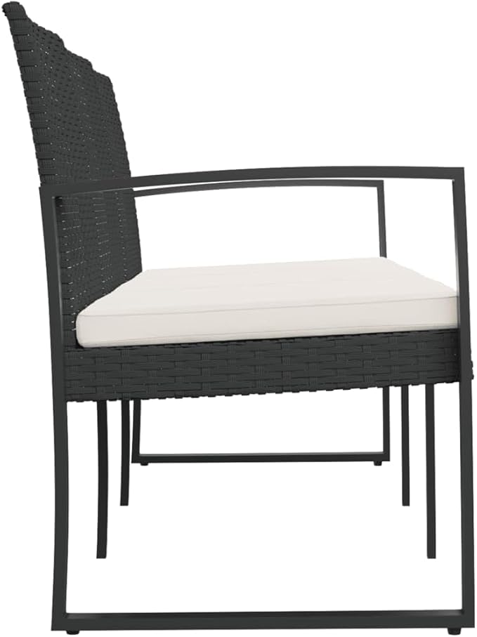 3-Seater Patio Bench with Cushions Black PP Rattan Deck Bench Outdoor Bench Garden Bench Porch Bench for patios, Gardens, Decks