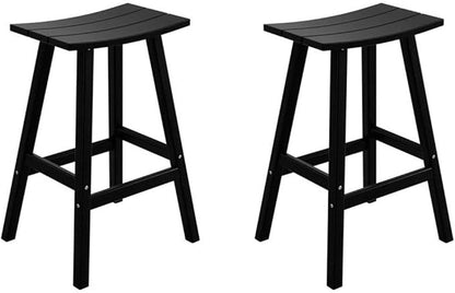 Costaelm All-Weather Bar Stools Set of 2, 29" Height Outdoor Bar Stools, Adirondack Poly Patio Bar Stool for Patio, Deck, Kitchen Counter and Garden, Black