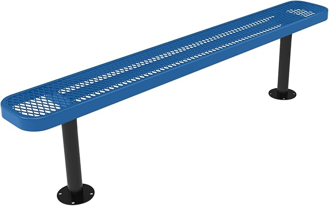 COATEDOUTDOORFURNITURE Heavy-Duty Outdoor Bench Thermoplastic Coated, Expanded Metal, Commercial-Grade Seating, Made in America (Surface Without Back, 6 Ft, Textured Light Blue)