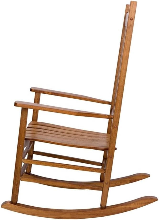 Pemberly Row Traditional Hardwood Indoor/Outdoor Rocking Chair, Brown Finish, 45.25" H x 27" W x 34" D, Comfortable High Back, Durable Kiln-Dried Wood, Porch Patio Deck Garden Accent Seating