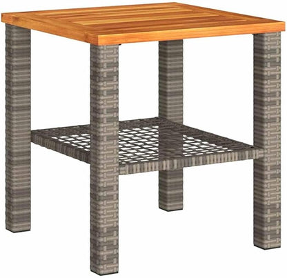 Square Garden Table Grey Brown 4-Piece Set Indoor Outdoor Furniture with Weather Resistant Powder Coated Steel Frame and Synthetic Rattan Top