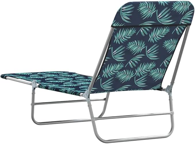 Folding Sun Lounger Set of 2 with Adjustable Backrest 71.7 x 21.7 in Powder-Coated Steel Frame Leaf Pattern Green - Photo 6