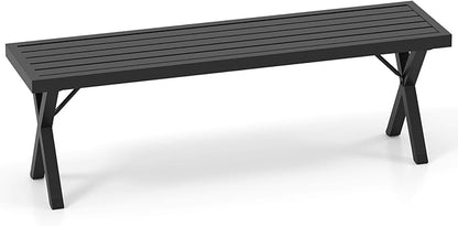 Tangkula 54" Metal Outdoor Backless Bench, Heavy-Duty 2-Person Patio Dining Bench with Slatted Seat & X Legs, Outside Bench for Yard, Garden, Porch, 800 LBS Max Load