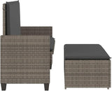 Garden Bench Deck Bench Patio Bench with Cushions and Footstool Gray Poly Rattan - Photo 6