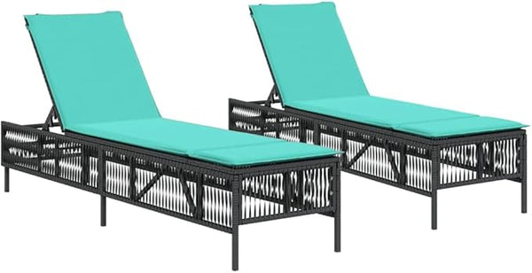 2-Pack Black Rattan Sun Lounger Set, 78", Adjustable Backrest, Cushions, Steel Frame, Patio/Garden/Pool - Photo 1
