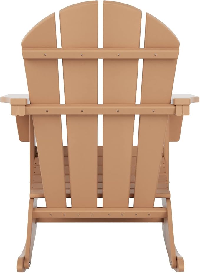 WO WESTIN OUTDOOR HDPE Laguna Outdoor Rocking Poly Adirondack Chair with Side Table 3-Piece Set, Teak