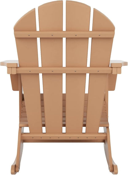 WO WESTIN OUTDOOR HDPE Laguna Outdoor Rocking Poly Adirondack Chair with Side Table 3-Piece Set, Teak