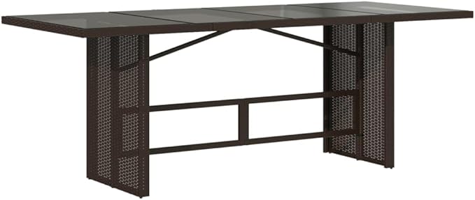 vidaXL Patio Table with Glass top Brown Poly Rattan