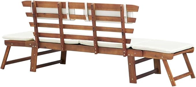 Patio Bench with Cushions 2-in-1 74.8” Solid Acacia Wood，Garden Benches,Park Benches,Outdoor Benches,Outdoor Furniture for Park Patio Deck Deck Lawn