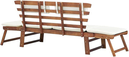 Patio Bench with Cushions 2-in-1 74.8” Solid Acacia Wood，Garden Benches,Park Benches,Outdoor Benches,Outdoor Furniture for Park Patio Deck Deck Lawn