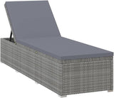 Poly Rattan Sun Lounger with Adjustable Backrest, Gray Outdoor Chaise Lounge Chair - Photo 3