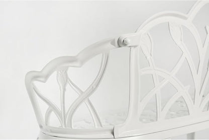 Patio Garden Bench Metal Cast Aluminum Outdoor Furniture with Floral Rose White Weather-Resistant Decor Porch & Yard