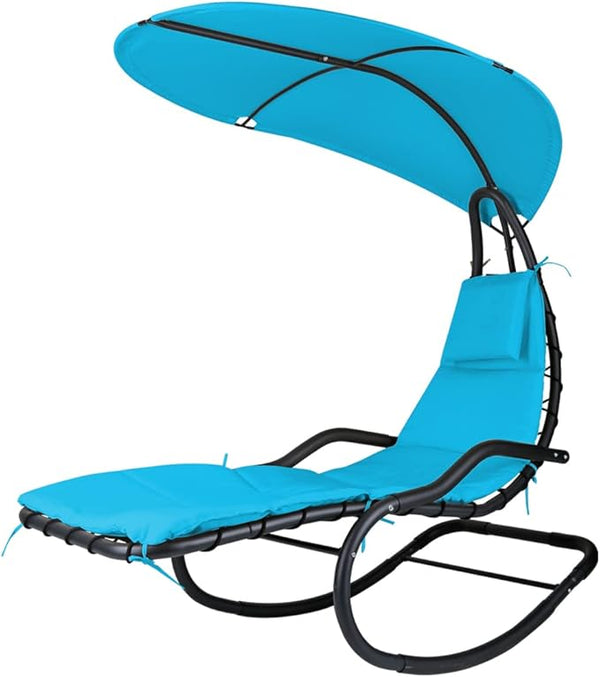 Outdoor Hammock Rocking Chaise Lounge Swing Chair, with Stand and Canopy, Porch Swing w/Soft Cushion Removable Headrest - Photo 1