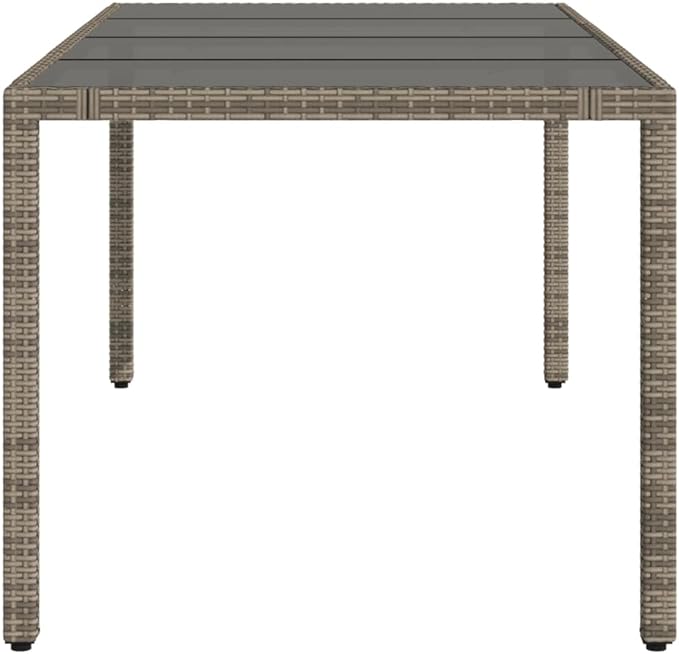vidaXL Patio Table - Outdoor Garden Furniture Gray Poly Rattan - Glass top Modern Deck Table - 74.8" x 35.4" x 29.5" - Photo 8