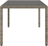 vidaXL Patio Table - Outdoor Garden Furniture Gray Poly Rattan - Glass top Modern Deck Table - 74.8" x 35.4" x 29.5" - Photo 8