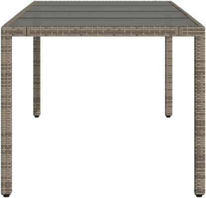 vidaXL Patio Table - Outdoor Garden Furniture Gray Poly Rattan - Glass top Modern Deck Table - 74.8" x 35.4" x 29.5" Durable Weather- Dining Table