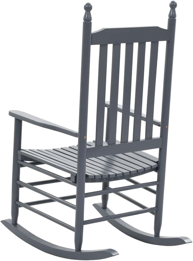 Grey Rustic Rocking Chair Solid Poplar Hardwood Indoor Outdoor Rocker Comfortable Seating Sturdy Construction 4件