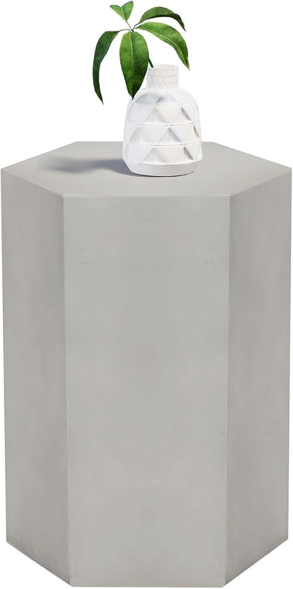HOMPUS Concrete Side Table, Hexagon Outdoor Side Table, Modular Design Accent Table, Indoor Patio End Table, Light Grey Home Décor for Living Room, Bedroom or Backyard (14.5" L x 12.5" W x20 H)