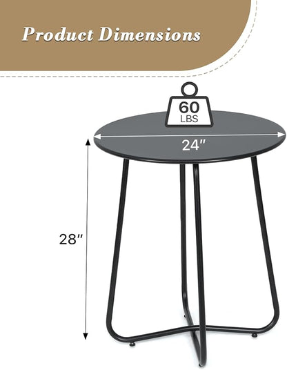 Athena Collection Outdoor Patio Round Side Table, 24" Round Small Metal Outdoor Patio End Table Waterproof Weather Resistant for Indoor, Outside, Bistro, Balcony, Garden, Black