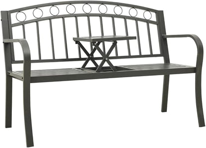 Patio Bench with a Table,Outdoor Garden Benches,Chairs with Armrests for Park, Yard, Porch, Lawn, Balcony, Backyard, Seat Furniture,49.2" Steel Gray