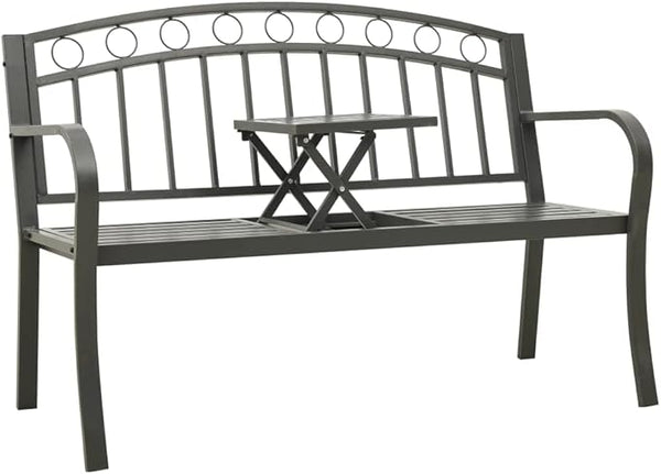 Patio Bench with a Table Garden Bench Outdoor Bench for Outdoors Porch Entryway Furniture for Yard 49.2" Steel Gray