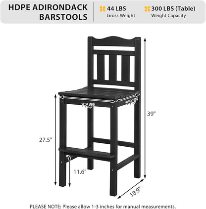 Sundale Outdoor Tall Adirondack Bar Chair Set of 2, HDPE Patio Stools with Backrest, 27.5 Inch Seat Height Tall Bistro Dining Counter Stool, All-Weather Pub Height Chair (Black, 4 Bar Stools)