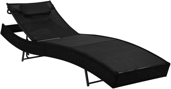 Black PE Rattan Outdoor Chaise Lounge, Adjustable Backrest 27.6"x83.9"x36", Weather-Resistant Textilene Cushion, Matte Finish Sunbathing Recliner for Patio Poolside Garden Terrace