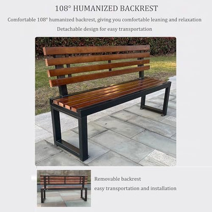 Benches Garden Bench Outdoor Patio Seating Backless Park Chair Lawn Path Slatted Seats,Metal Outdoor Garden Bench for 2 3 Persons Patio Loveseat with Backrest Solid Wood Slatted Seat & Galva