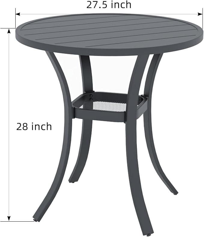 27.5 Inch Round Outdoor Metal Table for 2, Patio Bistro Table with Curved Legs, All Weather Slatted Table for Lawn, Garden, Balcony, Deck, Black