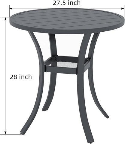 27.5 Inch Round Outdoor Metal Table for 2, Patio Bistro Table with Curved Legs, All Weather Slatted Table for Lawn, Garden, Balcony, Deck, Black