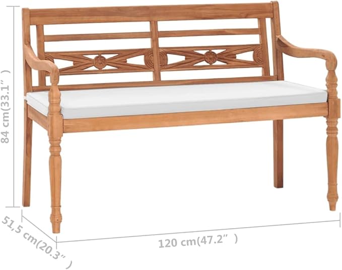 Batavia Bench with Cushions, Vintage Garden Wooden Bench, Outdoor Garden Bench, Bench with Backrest for Patio, Garden - Photo 2