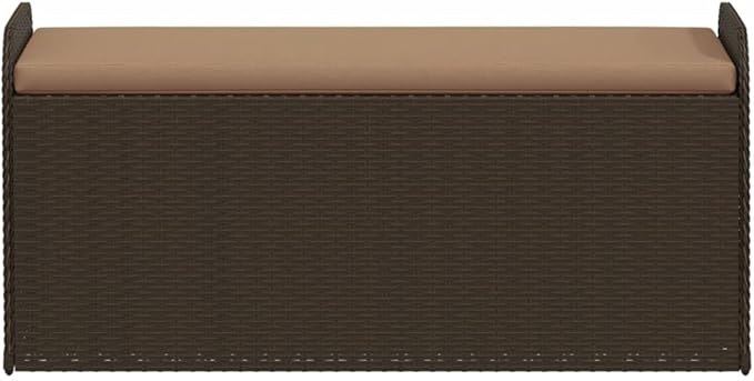 Storage Bench Brown PE Rattan, Powder-Coated Steel Frame, Foam Medium Cushion, 2-Seater Outdoor Patio Furniture, Weatherproof Garden Bench Patio Bench