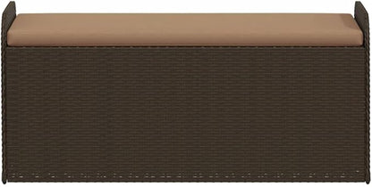 Storage Bench Brown PE Rattan, Powder-Coated Steel Frame, Foam Medium Cushion, 2-Seater Outdoor Patio Furniture, Weatherproof Garden Bench Patio Bench