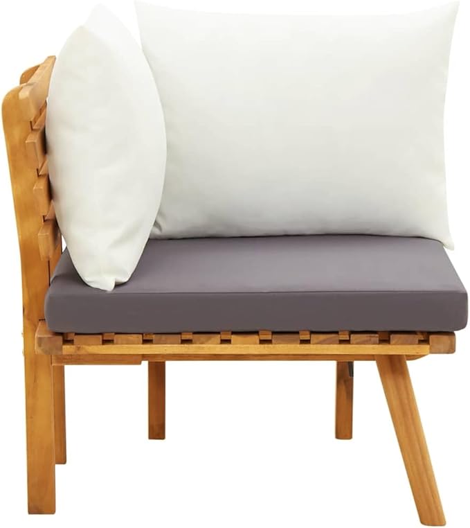 Garden Corner Sofa Natural Dark Gray White Solid Acacia Wood Outdoor Seating with Weather-Resistant Cushions for Patio - Photo 6