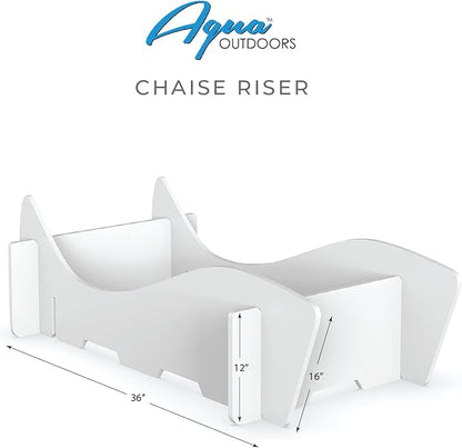 Aqua Outdoors in-Pool DEEP Ledge Chaise Set - Two Chaises - Two Headrest Pillows - Chaise Risers and One Large in Pool Side Table - for ledges 9"-14" inches Deep (Classic White-Blue)