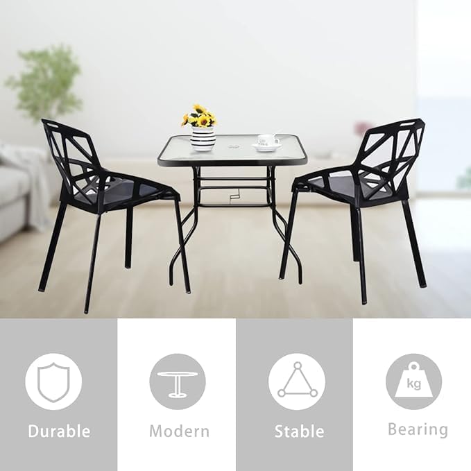 32in Outdoor Table Patio Dining Table Outdoor Dining Table with Umbrella Hole Square Tempered Glass for Yard Bistro - Photo 4