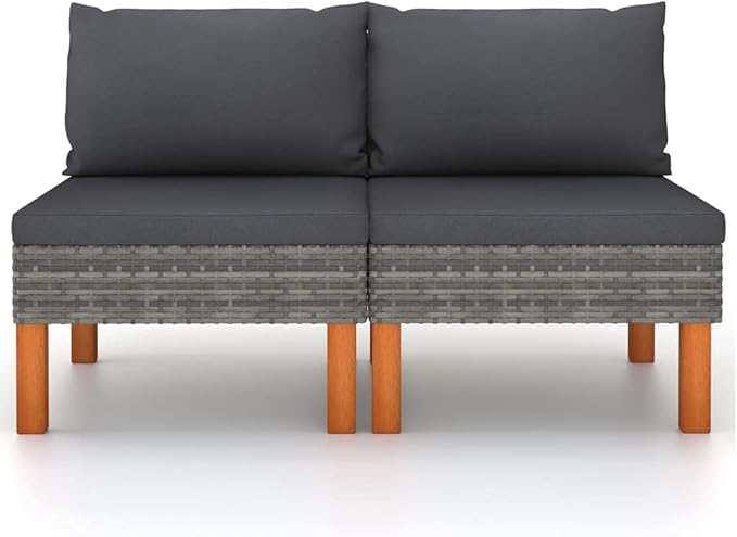 2-Piece Grey Outdoor Sectional Sofa Set, 25.4" x 23.8" Modern Poly Rattan Patio Couch with Removable Cushions, Weather-Ready for Balcony Garden and Poolside