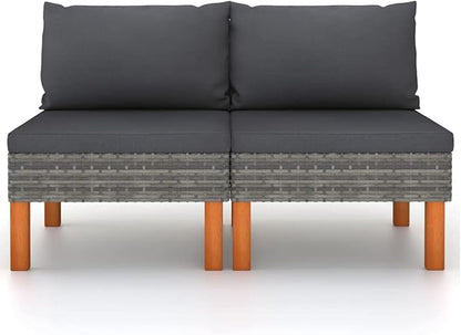 2-Piece Grey Outdoor Sectional Sofa Set, 25.4" x 23.8" Modern Poly Rattan Patio Couch with Removable Cushions, Weather-Ready for Balcony Garden and Poolside
