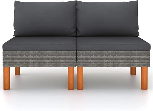 2-Piece Grey Outdoor Sectional Sofa Set, 25.4" x 23.8" Modern Poly Rattan Patio Couch with Removable Cushions, Weather-Ready for Balcony Garden and Poolside