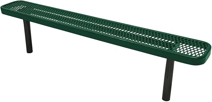 COATEDOUTDOORFURNITURE Coated Outdoor Furniture Heavy-Duty Outdoor Bench Thermoplastic Coated, Expanded Metal, Commercial-Grade Seating, Made in America (Inground Without Back, 6 Ft, Textured Green)