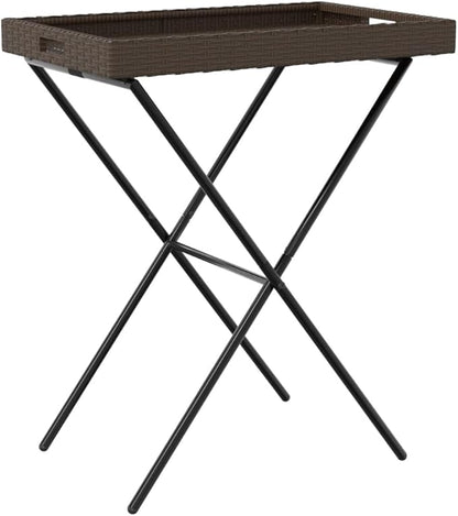 Folding Tray Table, Outdoor coffee table Outdoor Dining Table Outdoor side table Patio table Patio Bistro Accent Table Suitable for Garden Patio Backyard Deck Brown 25.6"x15.7"x29.5" Poly Rattan