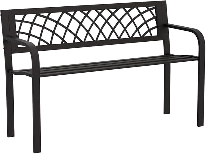 Metal Outdoor Patio Bench with Armrests Black Park Bench Cast Iron Sturdy Steel Frame Furniture Chair for Garden Park Yard Front Porch Path Lawn Work Entryway, 400lbs