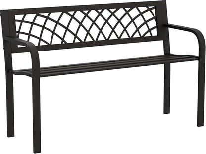 Metal Outdoor Patio Bench with Armrests Black Park Bench Cast Iron Sturdy Steel Frame Furniture Chair for Garden Park Yard Front Porch Path Lawn Work Entryway, 400lbs