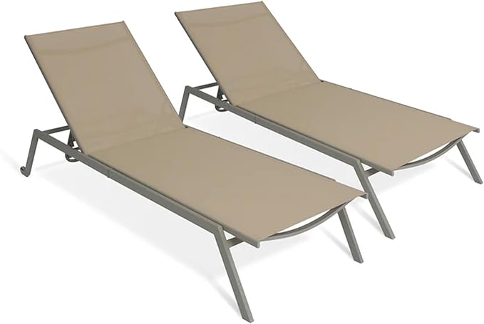 Ostrich Princeton Chaise Lounge Reading Tanning Lawn Chair, Outdoor Furniture for Pool, Beach, Patio, Backyard, and Deck, Tan/Taupe, 2 Pack