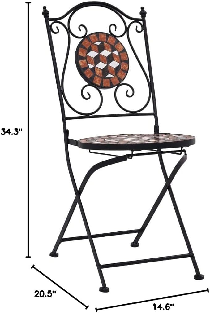 Mosaic Bistro Chairs 2 pcs Brown Ceramic Patio Chairs Outdoor Furniture Outdoor Chairs Suitable for Gardens, Pools and Balconies.