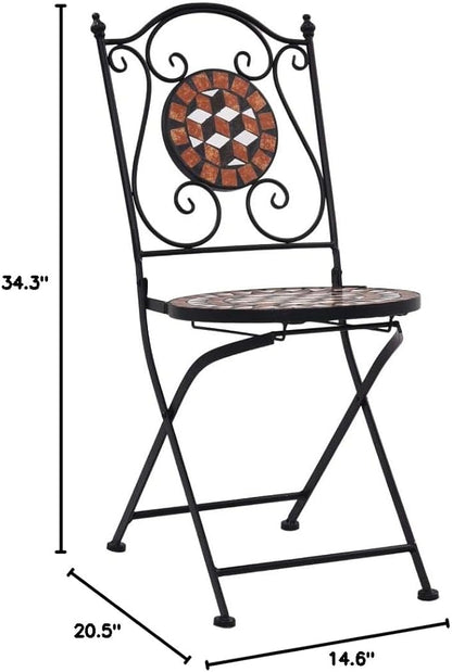 Mosaic Bistro Chairs 2 pcs Brown Ceramic Patio Chairs Outdoor Furniture Outdoor Chairs Suitable for Gardens, Pools and Balconies.