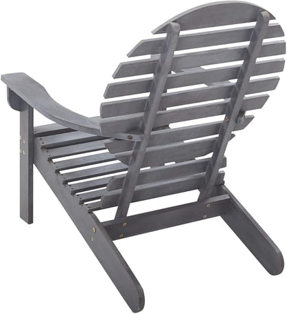 Gray Solid Acacia Wood Garden Chair Lightweight Easy to Move Outdoor Patio Seat with High Backrest and Wide Arms for Relaxation