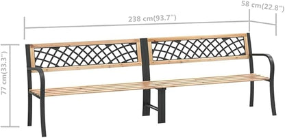 Twin Garden Bench Natural Chinese Fir Wood and Black Steel Outdoor Seating for Two Comfortable Patio Furniture 93.7 Inches Wide Durable Garden Seat
