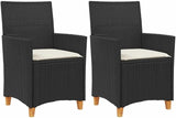 Patio Chairs with Cushions 2 pcs Black Poly Rattan&Solid Wood, Suitable for patios, Gardens, Balconies - Photo 3